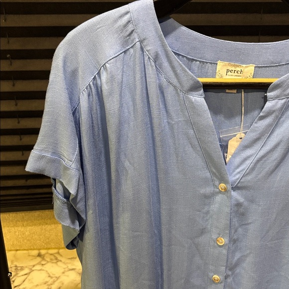 Perch by Blu Pepper Deep Sky Blue V Neck Button Front SS Loose Blouse WN 2X NWT - Picture 4 of 8
